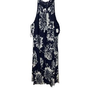 LANE BRYANT WOMEN'S‎ Navy FLORAL TIE NECK MAXI DRESS PLUS Sz 24 NWT Pleated